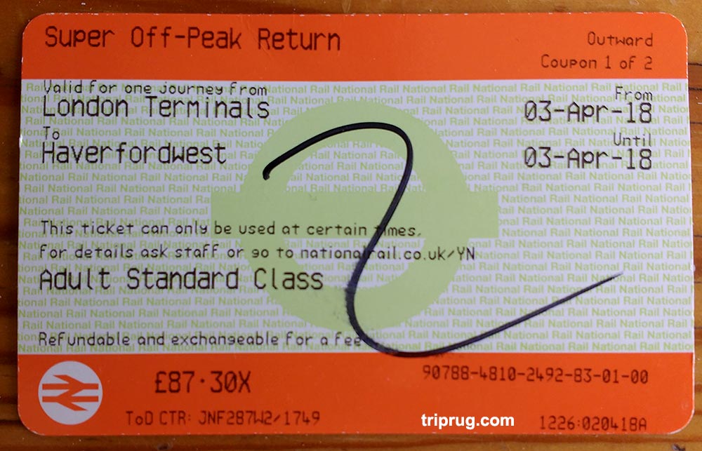 Train Ticket from Paddington Station, London to Haverfordwest in Pembrokeshire, Wales, UK